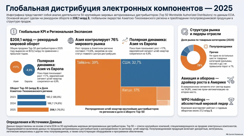 Глобальная дистрибуция ЭК — 2025: Азия забирает 76% рынка